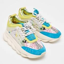Versace Multicolor Suede and PVC Chain Reaction  Lace Up Sneakers Size 39.5