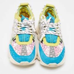 Versace Multicolor Suede and PVC Chain Reaction  Lace Up Sneakers Size 39.5