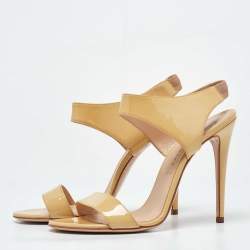 Versace Beige Patent Leather Open Toe Slingback Sandals Size 39