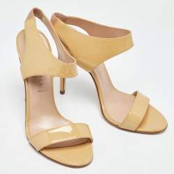 Versace Beige Patent Leather Open Toe Slingback Sandals Size 39
