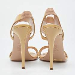 Versace Beige Patent Leather Open Toe Slingback Sandals Size 39