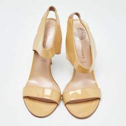 Versace Beige Patent Leather Open Toe Slingback Sandals Size 39