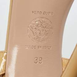 Versace Beige Patent Leather Open Toe Slingback Sandals Size 39