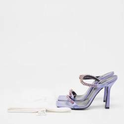 مملوكة مسبقًا Versace Purple Satin Crystal Embellished Square Toe Slide Sandals Size 40
