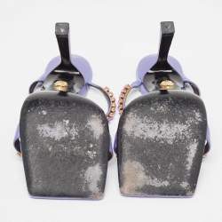 مملوكة مسبقًا Versace Purple Satin Crystal Embellished Square Toe Slide Sandals Size 40