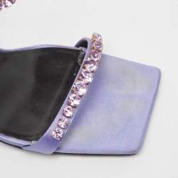 مملوكة مسبقًا Versace Purple Satin Crystal Embellished Square Toe Slide Sandals Size 40