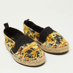 Versace Multicolor Baroccoo Print Canvas Slip On Espadrille Flats Size 34