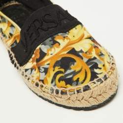 Versace Multicolor Baroccoo Print Canvas Slip On Espadrille Flats Size 34
