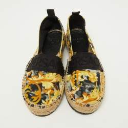 Versace Multicolor Baroccoo Print Canvas Slip On Espadrille Flats Size 34