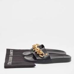 Versace Black Leather Medusa Chain Pool Slides Size 37