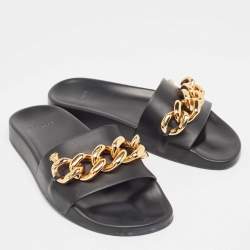 Versace Black Leather Medusa Chain Pool Slides Size 37