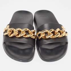 Versace Black Leather Medusa Chain Pool Slides Size 37
