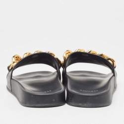 Versace Black Leather Medusa Chain Pool Slides Size 37