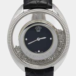 Versace Black Stainless Steel Embossed Leather Destiny Spirit 86Q Women's Wristwatch 39 mm