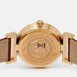 Versace Red Gold Plated Stainless Steel Embossed Leather Vanity P5Q Women's Wristwatch 35 mm