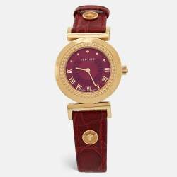 Versace Red Gold Plated Stainless Steel Embossed Leather Vanity P5Q Women's Wristwatch 35 mm