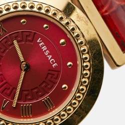 Versace Red Gold Plated Stainless Steel Embossed Leather Vanity P5Q Women's Wristwatch 35 mm