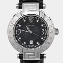 Versace Black Stainless Steel Embossed Leather Reve 68Q Women's Wristwatch 35 mm