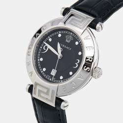 Versace Black Stainless Steel Embossed Leather Reve 68Q Women's Wristwatch 35 mm
