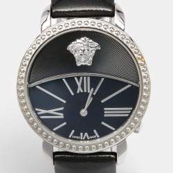 Versace Black Stainless Steel Patent Leather Krios 93Q Women's Wristwatch 38 mm