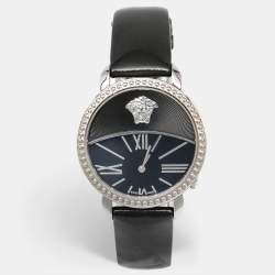 Versace Black Stainless Steel Patent Leather Krios 93Q Women's Wristwatch 38 mm