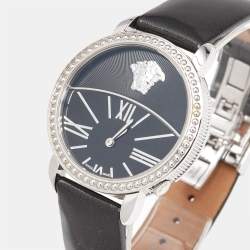 Versace Black Stainless Steel Patent Leather Krios 93Q Women's Wristwatch 38 mm