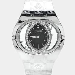 Versace Black Stainless Steel Diamonds Eclissi 83Q Women's Wristwatch 39 mm