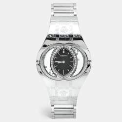 Versace Black Stainless Steel Diamonds Eclissi 83Q Women's Wristwatch 39 mm