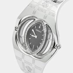 Versace Black Stainless Steel Diamonds Eclissi 83Q Women's Wristwatch 39 mm