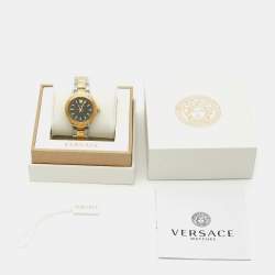 Pre Owned Versace Black Dial Two-Tone Stainless Steel Hellenyium V12 Women's Wristwatch 35 mm