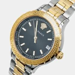 Pre Owned Versace Black Dial Two-Tone Stainless Steel Hellenyium V12 Women's Wristwatch 35 mm