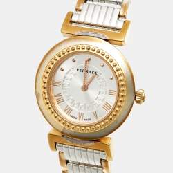 Pre Owned Versace Silver Two Tone Stainless Steel Vanity P5Q Women's Wristwatch 35 mm
