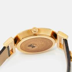 Pre Owned Versace Brown Gold Plated Stainless Steel Leather Vanity P5Q Women's Wristwatch 35 mm