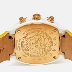 Pre Owned Versace DV One 28C Blue Dial Ceramic Rose Gold Plated Stainless Steel Leather Unisex Wristwatch 42 mm