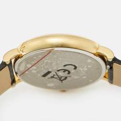 Pre Owned Versace V-Circle VE8101022 Black Dial Gold Tone Stainless Steel Leather Women's Wristwatch 38 mm
