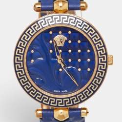 Pre Owned Versace Vanitas VK7040013 Blue Dial Rose Gold PVD Coated Stainless Steel Leather Women's Wristwatch 40 mm