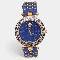 Pre Owned Versace Vanitas VK7040013 Blue Dial Rose Gold PVD Coated Stainless Steel Leather Women's Wristwatch 40 mm