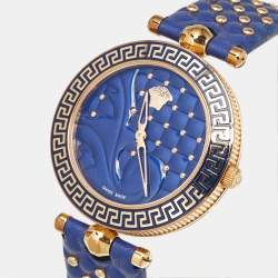 Pre Owned Versace Vanitas VK7040013 Blue Dial Rose Gold PVD Coated Stainless Steel Leather Women's Wristwatch 40 mm