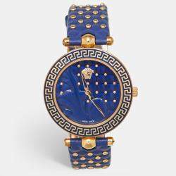 Pre Owned Versace Vanitas VK7040013 Blue Dial Rose Gold PVD Coated Stainless Steel Leather Women's Wristwatch 40 mm