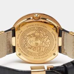Pre Owned Versace V-Metal VLC030014 Champagne Dial Black Patent Leather Women's Wristwatch 40 mm