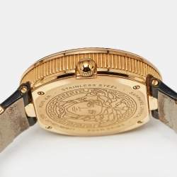 Pre Owned Versace V-Metal VLC030014 Champagne Dial Black Patent Leather Women's Wristwatch 40 mm