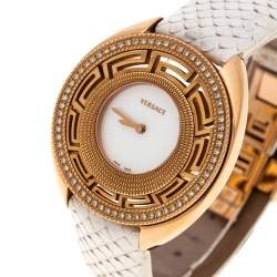 Pre Owned Versace White Mother of Pearl Gold Tone Diamond 67Q Women's Wristwatch 39 mm