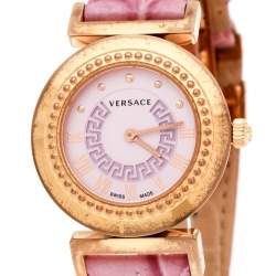 Pre Owned Versace Purple Gold Tone Stainless Steel Vanity P5Q Women's Wristwatch 35 mm