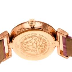 Pre Owned Versace Purple Gold Tone Stainless Steel Vanity P5Q Women's Wristwatch 35 mm