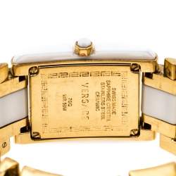 Pre Owned Versace White Ceramic Gold Stainless Steel Diamonds Era 70Q Women's Wristwatch 24 mm