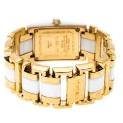 Pre Owned Versace White Ceramic Gold Stainless Steel Diamonds Era 70Q Women's Wristwatch 24 mm