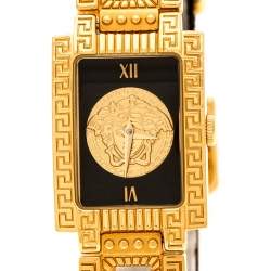 Pre Owned ساعة يد نسائية غياني فيرساتشي ميدوسا الشهيرة 7009017 مطلي ذهب سوداء 20 مم