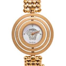 Pre Owned Versace Mother of Pearl Rose Gold Plated Stainless Steel Eon 80Q Women's Wristwatch 39 mm