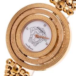 Pre Owned Versace Mother of Pearl Rose Gold Plated Stainless Steel Eon 80Q Women's Wristwatch 39 mm