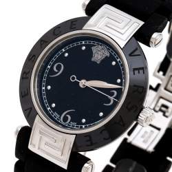 مملوكة مسبقًا Versace Black Ceramic Stainless Steel Rubber Reve 92Q Women's Wristwatch 35 mm